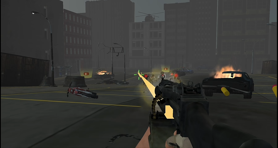 First-person zombie survival combat on a city street in DeadRise.io